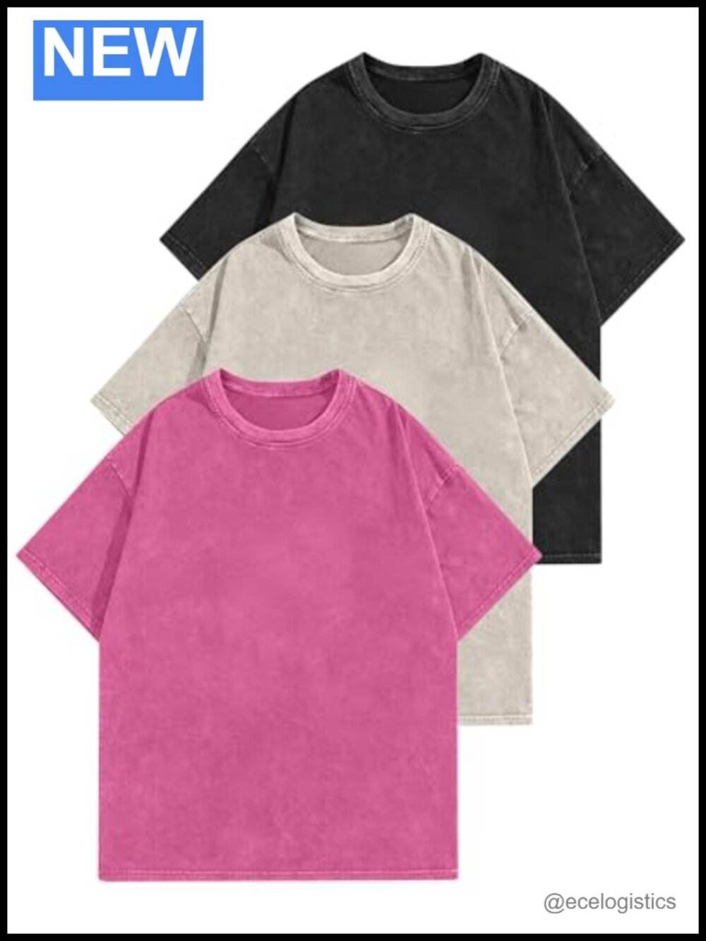 Women's Oversized Cotton T-Shirts 3 Pack Vintage Washed Loose Fit Short Sleeve